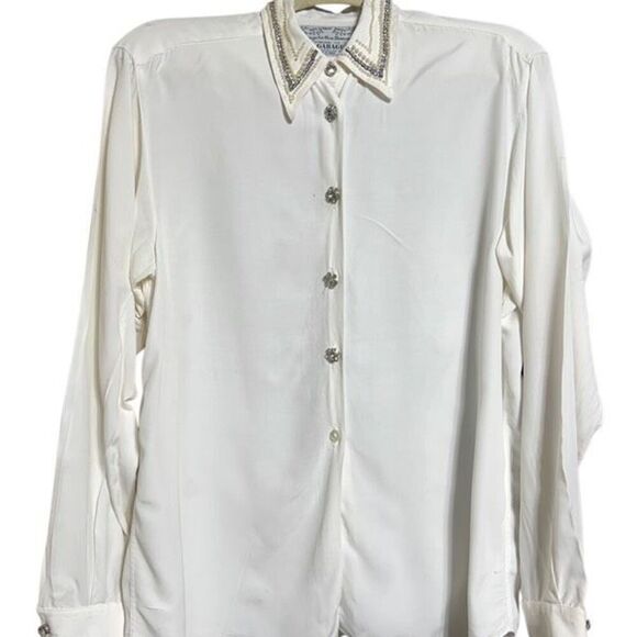 Le Garage Vintage French Embellished Rhinestone Button Up Blouse Size 2 - Picture 1 of 6